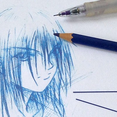 cours dessin crayon bleu