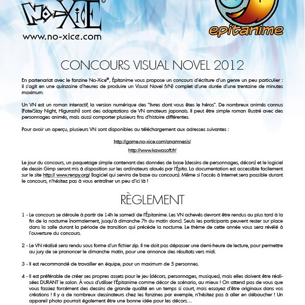 Concours VN Épitanime 20 en 2012 à Paris porte d'Italie, No-Xiciens, No-Xiciennes