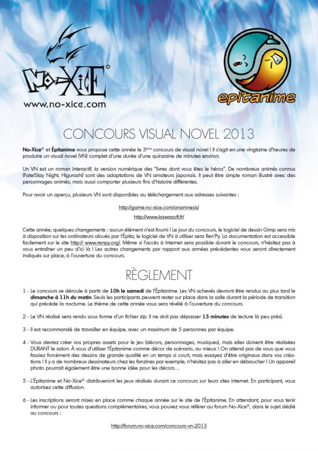 Concours VN Épitanime 21 en 2013 à Paris Kremlin Bicêtre, No-Xiciens, No-Xiciennes